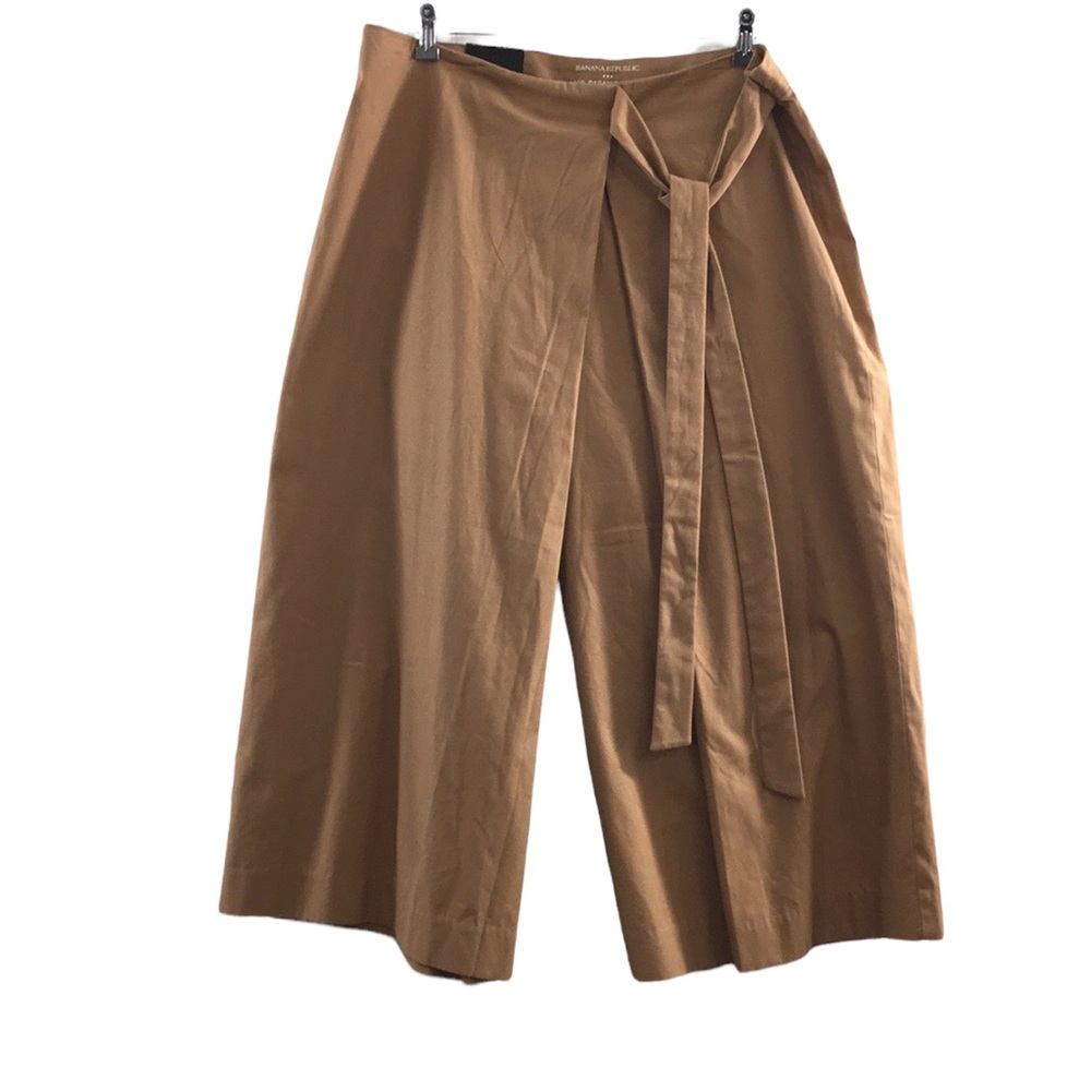 Banana Tan Wide Leg High Rise Cropped Pants Womens 16 Organic Cotton Tie Waist